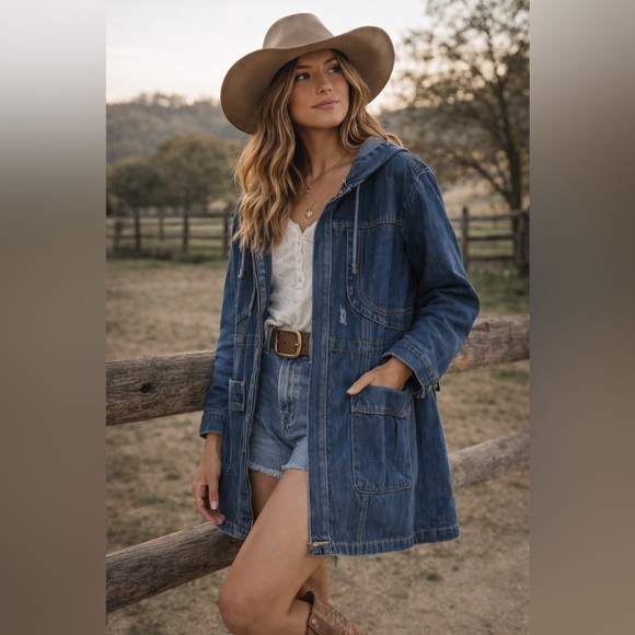 Huidan Jackets & Blazers - Huidan Denim Hooded Jacket | Women’s Size 8 | Utility Country Western Style